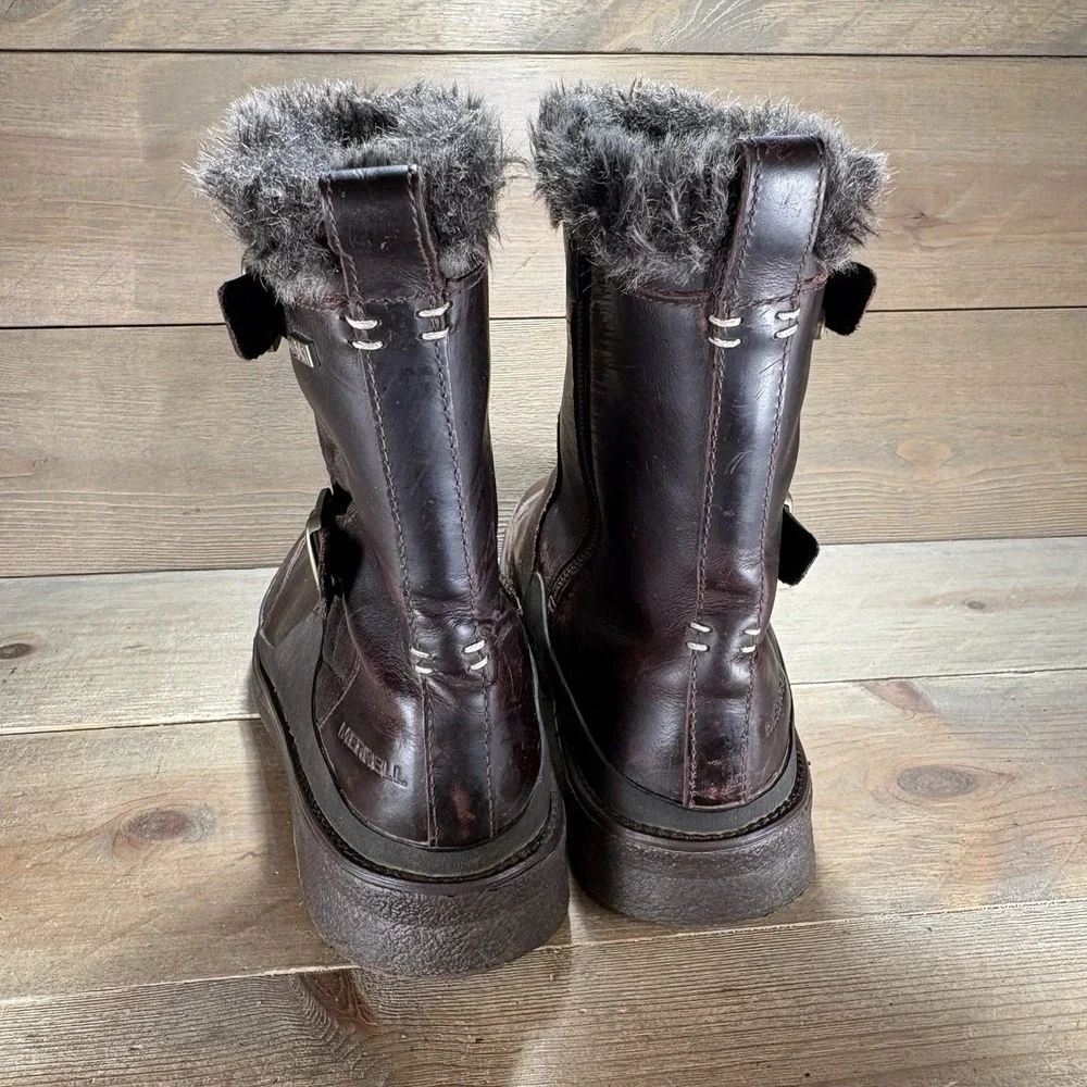 merrell tremblant ezra womens size 9.5 shoes brown leather fur waterproof boots